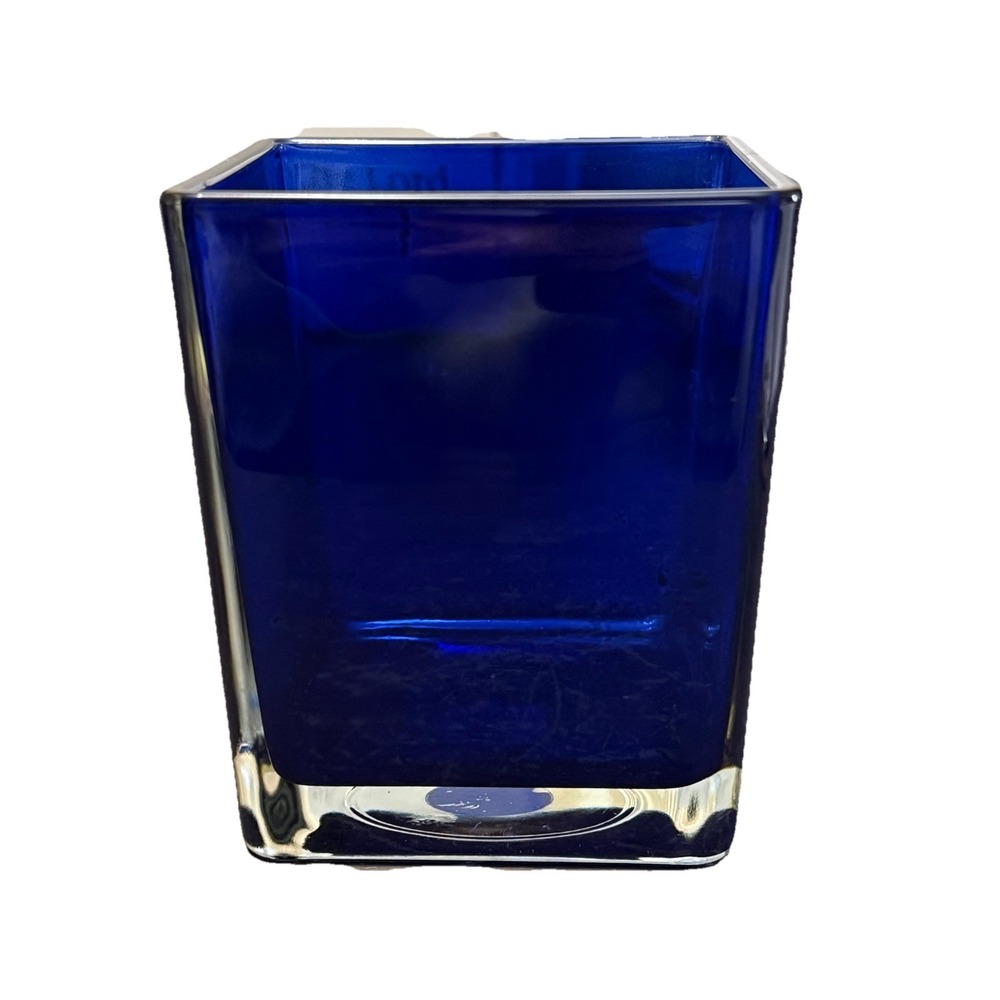 Teleflora Cobalt Blue Square Glass Vase Made in Poland Floral Gift Vase Vintage‎
